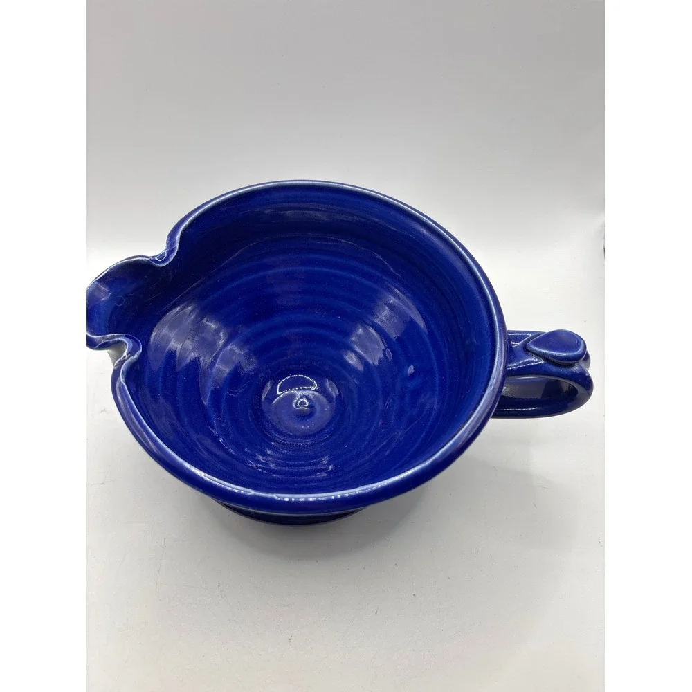 Handmade Ceramic Shaving Scuttle Mug - Cobalt Blue Glaze Signed Studio Pottery
